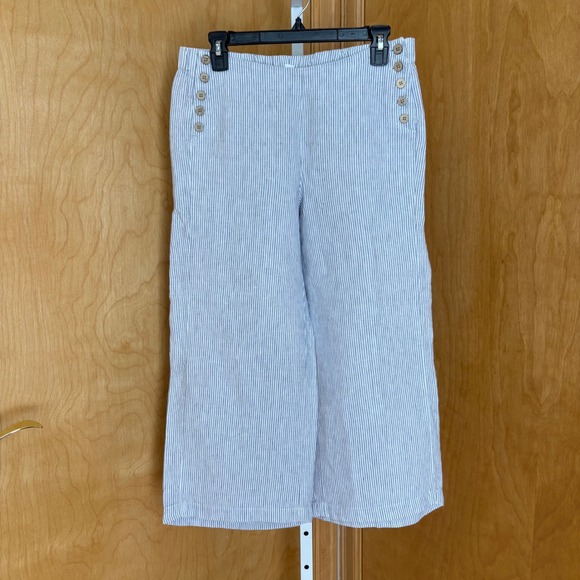 J Jill Love Linen Striped Cropped Wide Leg Pants Petite Small Nautical Button - Picture 2 of 9
